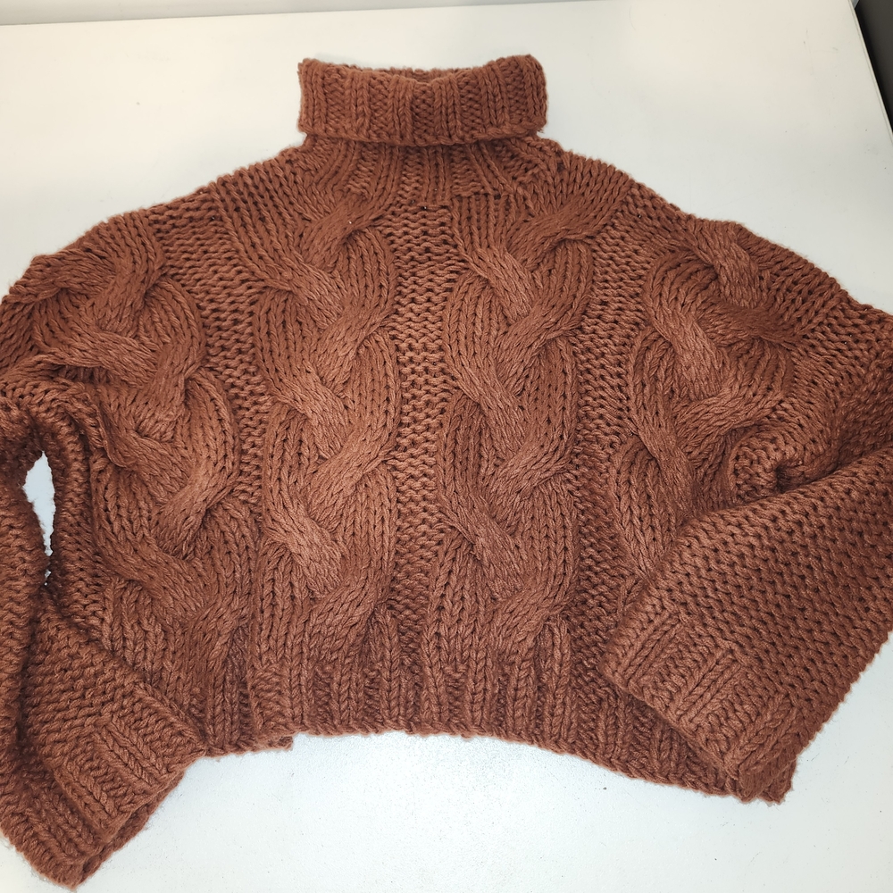 POL Rust Cable Knit Turtleneck Sweater